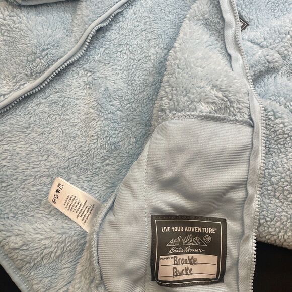 ~ Eddie Bauer KIDS Lg 14 Jacket Teddy Fleece* Blue Powder Light Plush Warm Zip - Picture 5 of 14